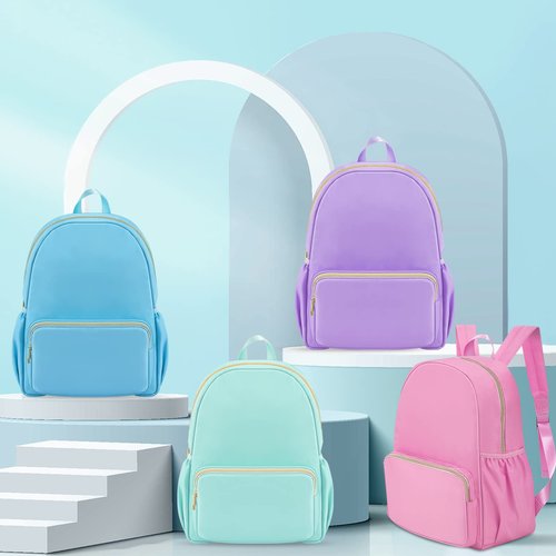 Cunno 4 Pcs Nylon Backpack Kids Bulk Toddler School Bookbag for Girl Boy Plain Waterproof Preppy Backpack Travel for Student(Blue,Pink,Green,Purple)