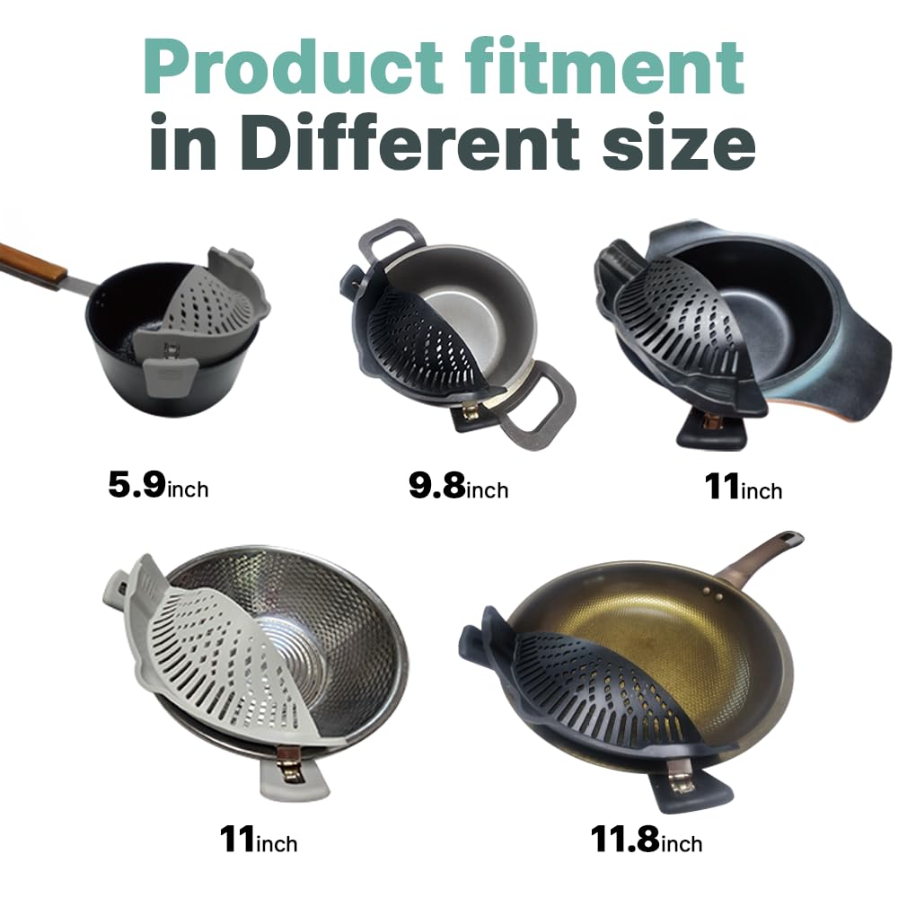 Recohome Silicone Clip On Strainer for Pots and pans, Clip on Food Strainer for Pasta Meat Vegetables Fruit Rice Silicone Kitchen Colander [2-Pack]