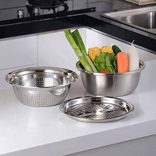 Germany Multifunctional Stainless Steel Basin - 3-in-1 Vegetable Cutter, Grater & Strainer | 10.2" Size