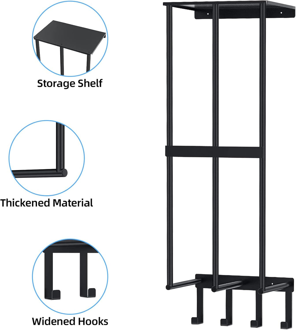 Skiennix Camping Chair Wall Storage Rack - Stainless Steel Organizer with 4 Hooks | Matte Black Finish
