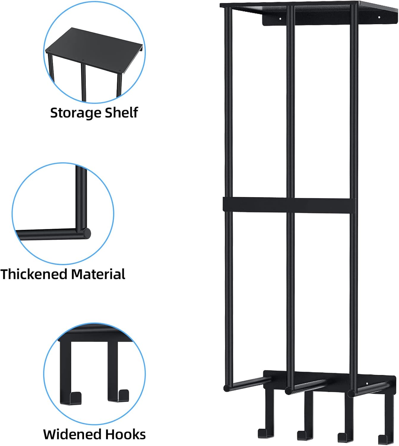 Skiennix Camping Chair Wall Storage Rack - Stainless Steel Organizer with 4 Hooks | Matte Black Finish