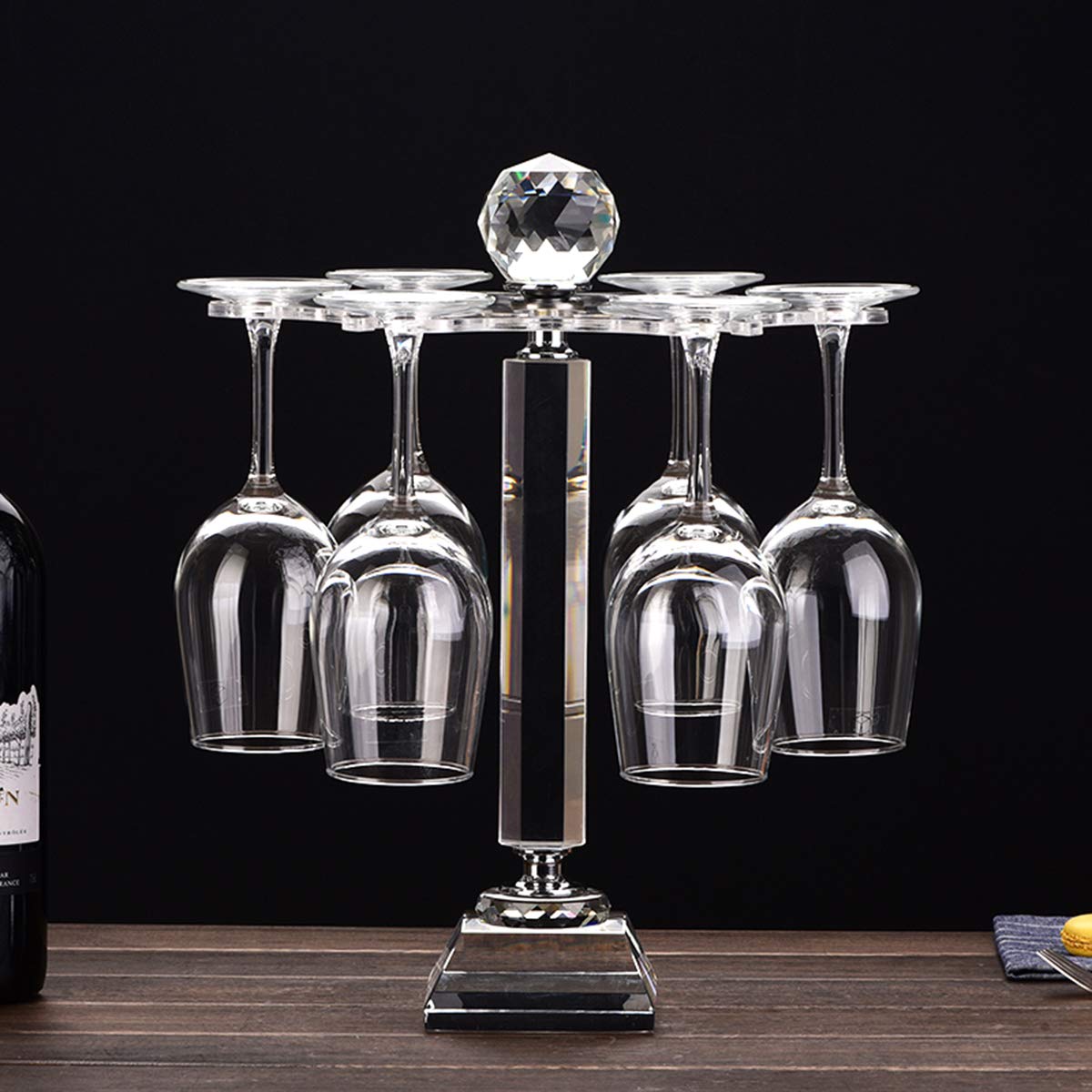Mylifestyle Elegant Desktop Crystal Glass Stemware Rack/Rotate 6 Wine Glass Storage Holder Stand Air Drying Rack(No included wineglass)(Medium)