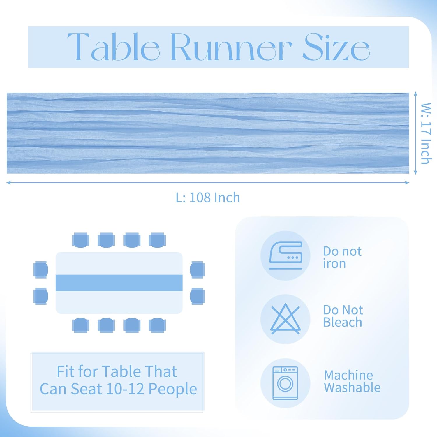 Skiennix Light Blue Cheesecloth Table Runner - 17x108 Inch Boho Style for Weddings & Events