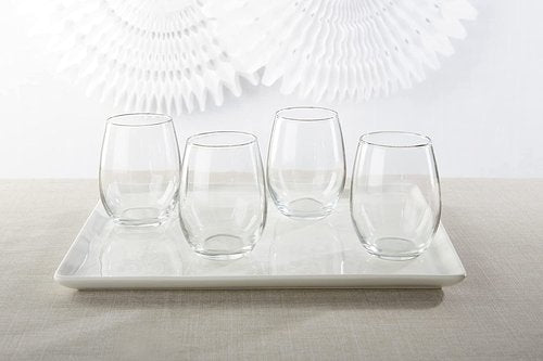 Kate Aspen 9 oz Stemless Drinkware Set of 12 - Clear Glass Cups for DIY Crafts, Party Favors, Bridal Events, Red or White Stemware, Small Tumblers, Decorative Barware, Unique Table Gifts