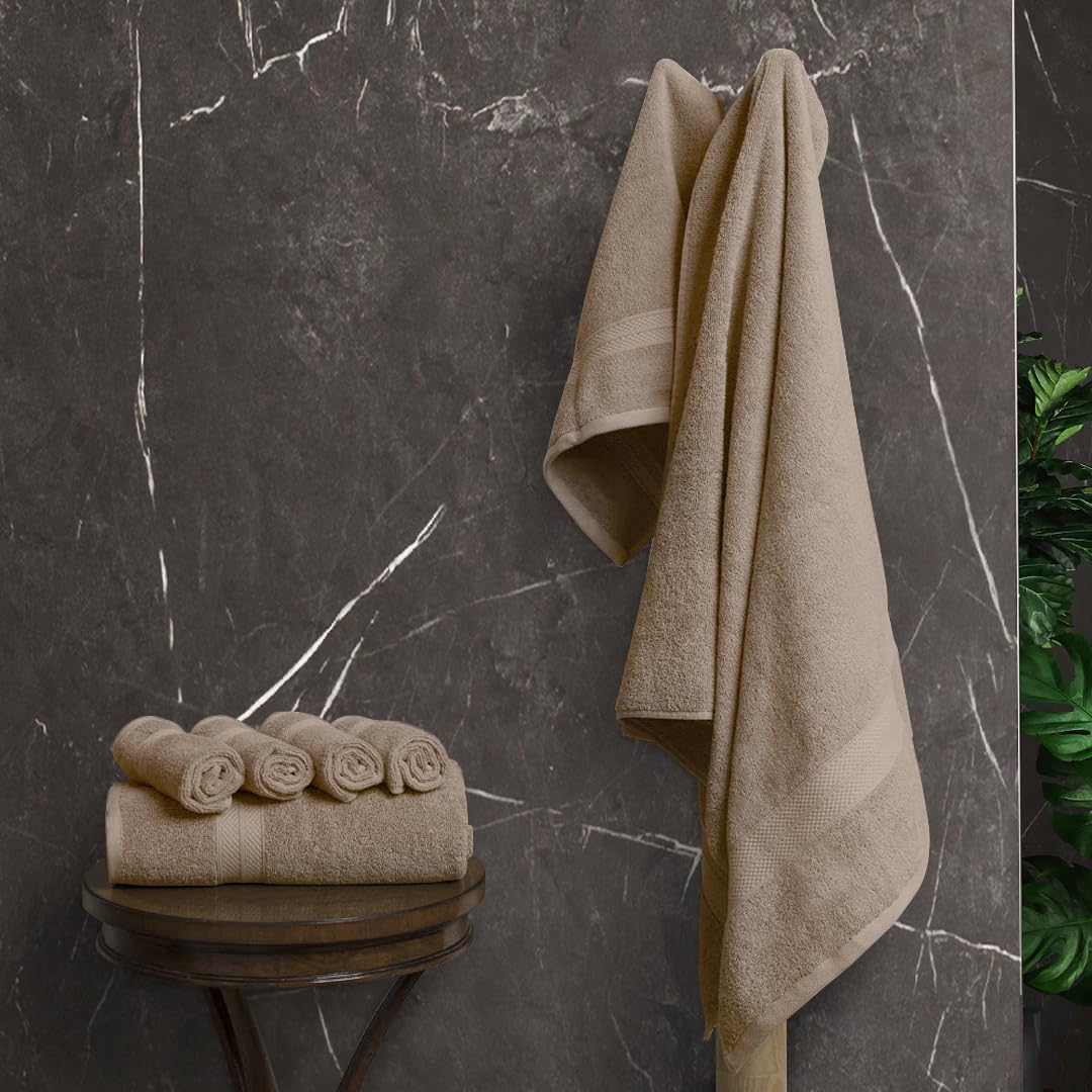 Avalon Towels Luxury 8-Piece Beige Towel Set | 100% Ring Spun Cotton, Highly Absorbent, 600 GSM