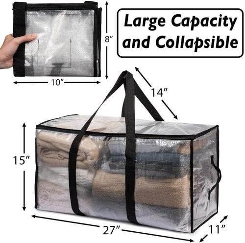 ClearSpace Heavy Duty Moving Bags - Large Storage Bags with Backpack Straps & Zippers | 4 Pack