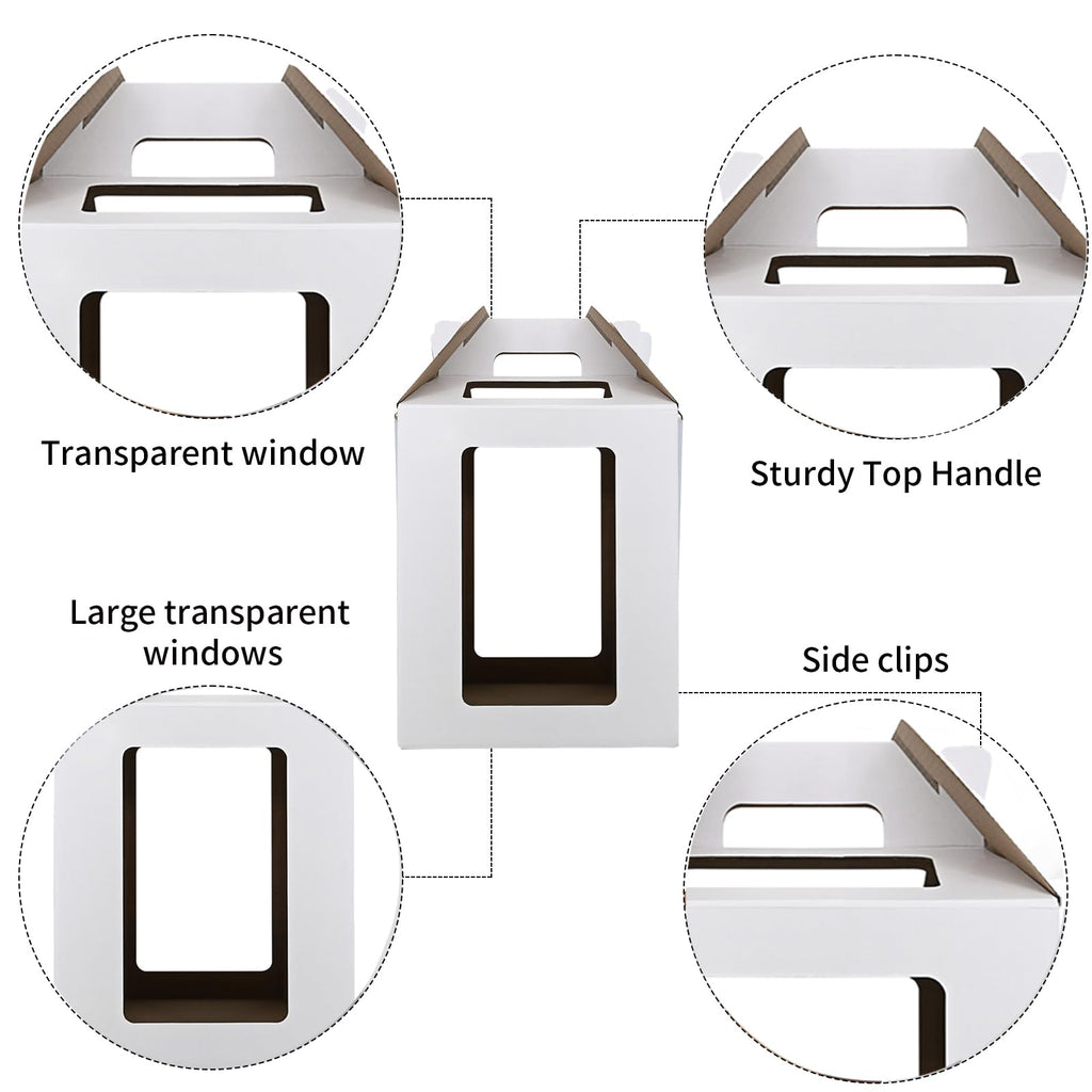 KBG Tall Cake Boxes for Tier Cakes 6pcs 14x14x16 and 16x16x18 Inches With Window With Handle,Disposable Large Cake Box for Wedding Cake Safe Transport Box
