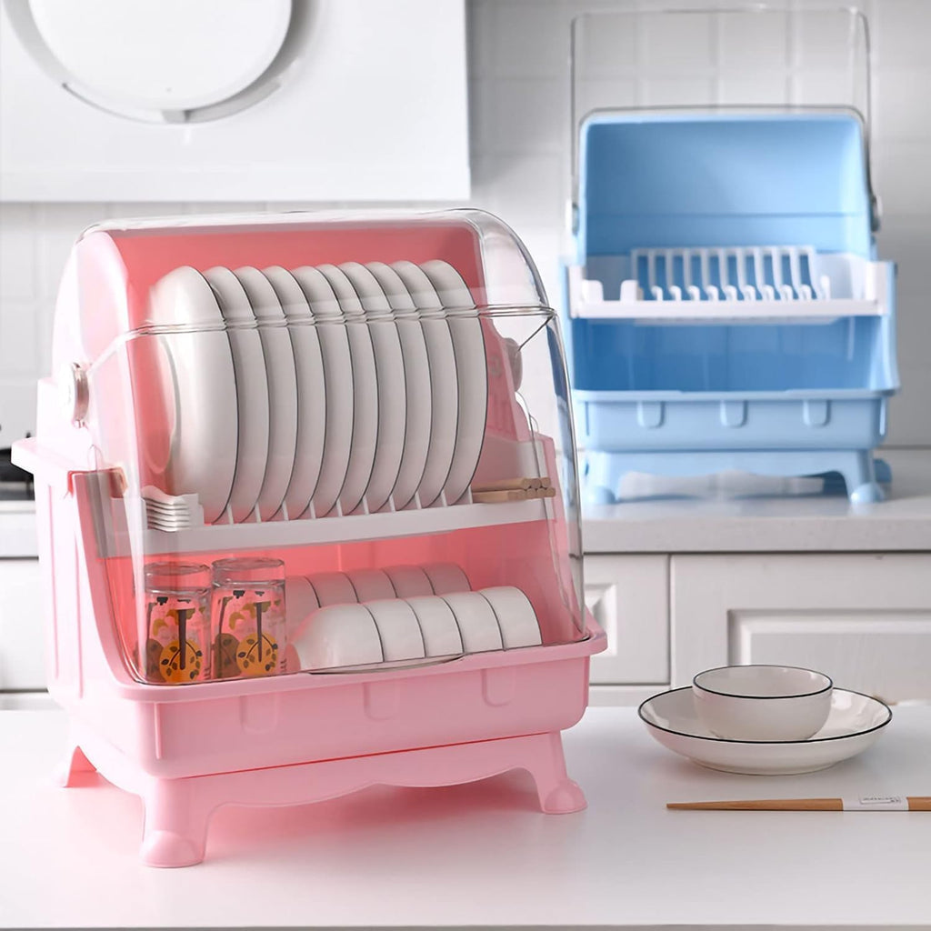 Pilipane Dish Drying Rack, Bottle Dryer Holder with Cover Lid and Removable Drainboard, Utensil and Cup Holder for Kitchen Counter, Dish Dryer Shelf, Medium Size, 16 x 13 x 18.3 Inch (White)