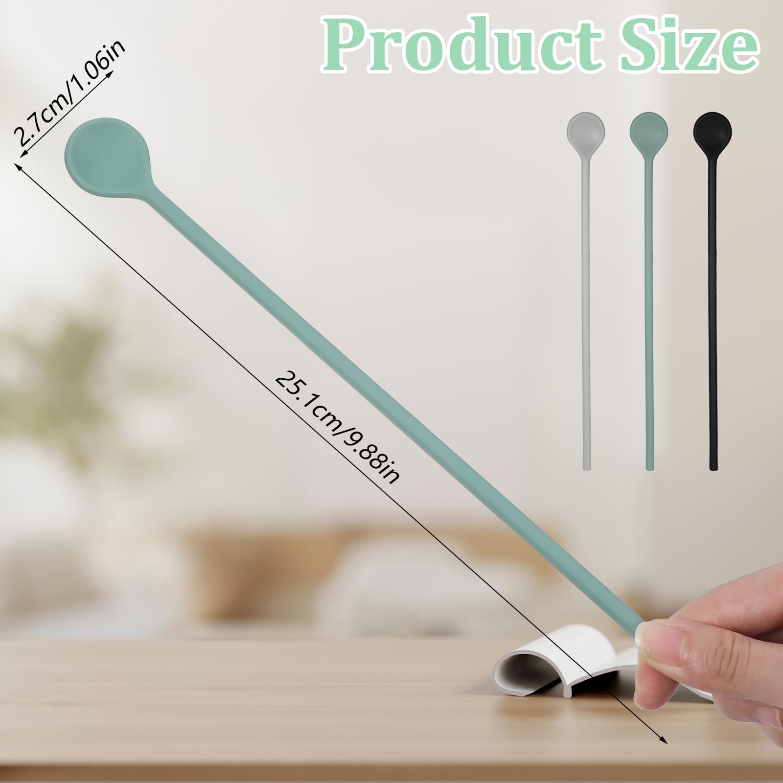 Shimmeroo 3Pcs Silicone Long Spoons for Stirring,Drink Stirrer Coffee Stir Spoons Long Stirring Silicone Spoon Reusable Cocktail Coffee Stirrers for Home Bar 9.9"
