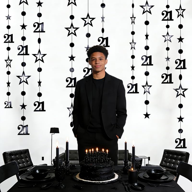 Black 21st Birthday Decorations - 30ft Happy Birthday Garland Set