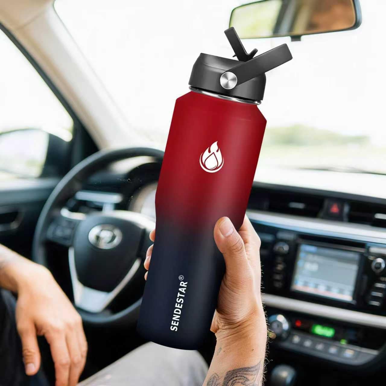 SENDESTAR 32oz Stainless Steel Water Bottle - Vacuum Insulated & Wide Mouth - Fits Car Cup Holders
