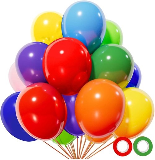 KUULBELA Rainbow Balloons - 110 Pack 12 Inch Assorted Helium Latex Balloons for Birthday & Wedding Parties