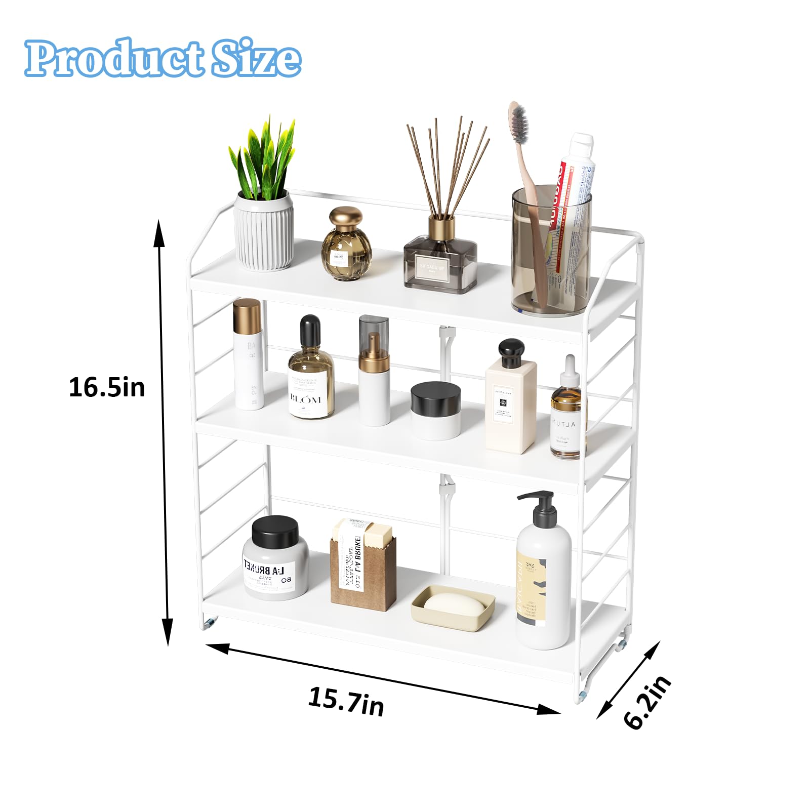 MAYZOLOP Bathroom Counter Organizer, Makeup Organizer Countertop, Countertop Storage Shelf for Bathroom Storage, Vanity, Large Skincare, Perfume, White 3 Tier