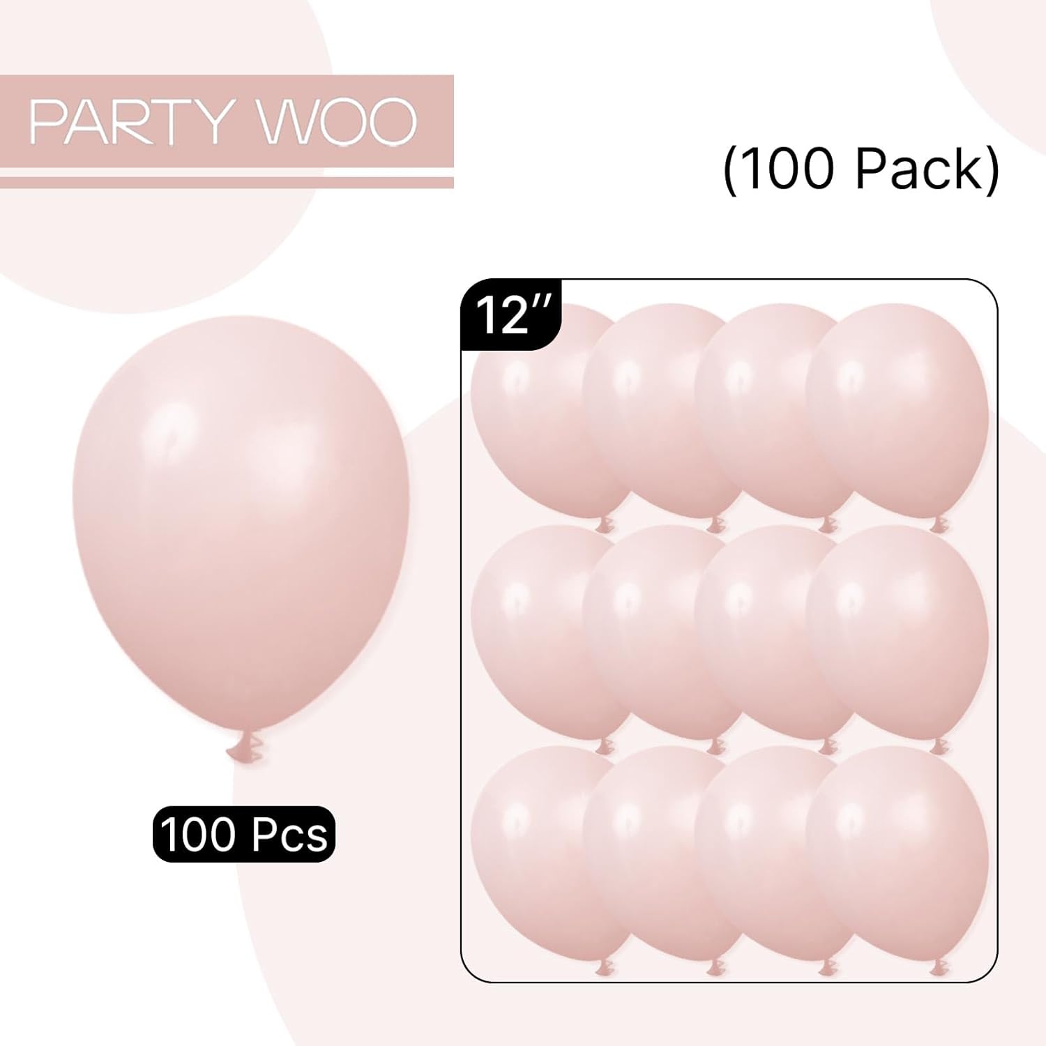 PartyWoo Dusty Pink Balloons - 100pcs 12 Inch Boho Blush & Lilac Latex Helium Balloons for Celebrations