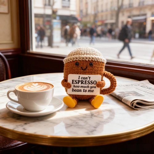 Birthday Gifts for Women,Cute Coffee Mug Desk Decor,Positive Espresso Emotional Crochet Handmade, Funny Happy Christmas Dolls for Women Men Girls Coffee Lover Gifts