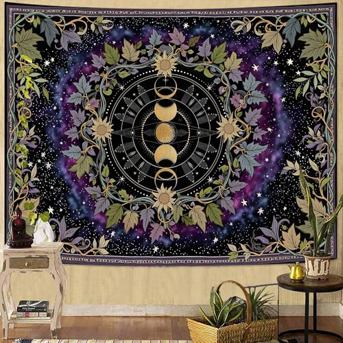 Boho Moon Phase Tapestry - Cosmic Purple 48" x 36" Decor