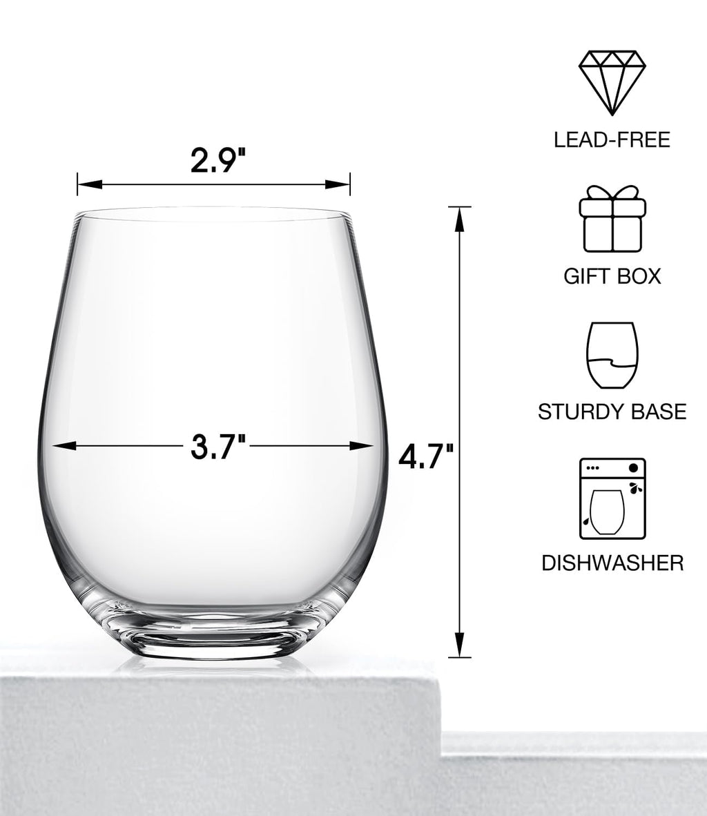 LUNA & MANTHA Stemless Wine Glasses, Crystal Red White Wine Glasses for Daily Use, Hosting, Home Bar, Evening Party, Birthdays, Shower, Housewarming Gift,Stemless Set of 2 18oz