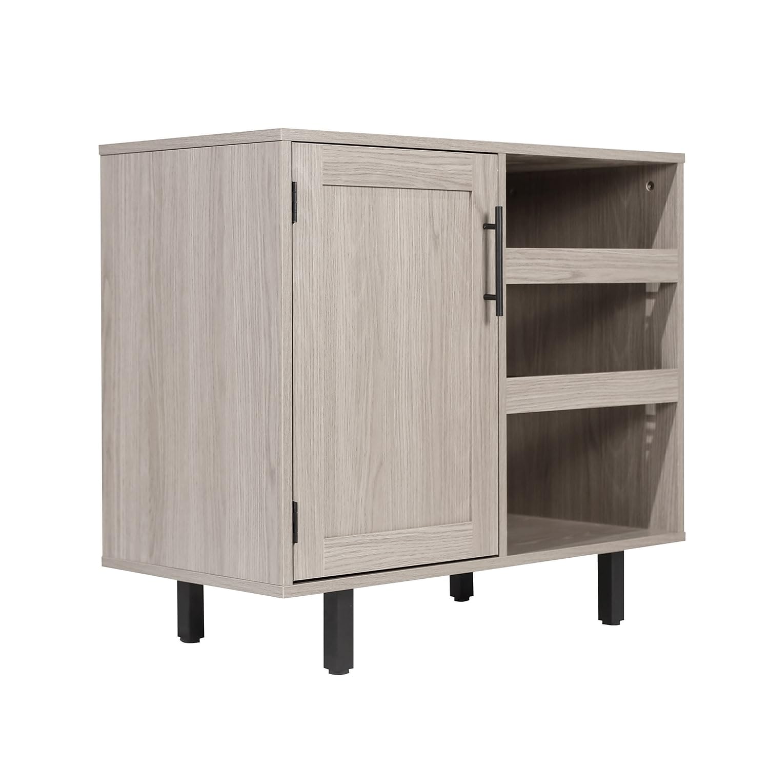 Flash Furniture Elmont Bar and Sideboard with Bottle and Stemware Storage, Open Lower Shelf, 2 Open Bottle Shelves, 3 Cabinet Stemware Hangers, Gray