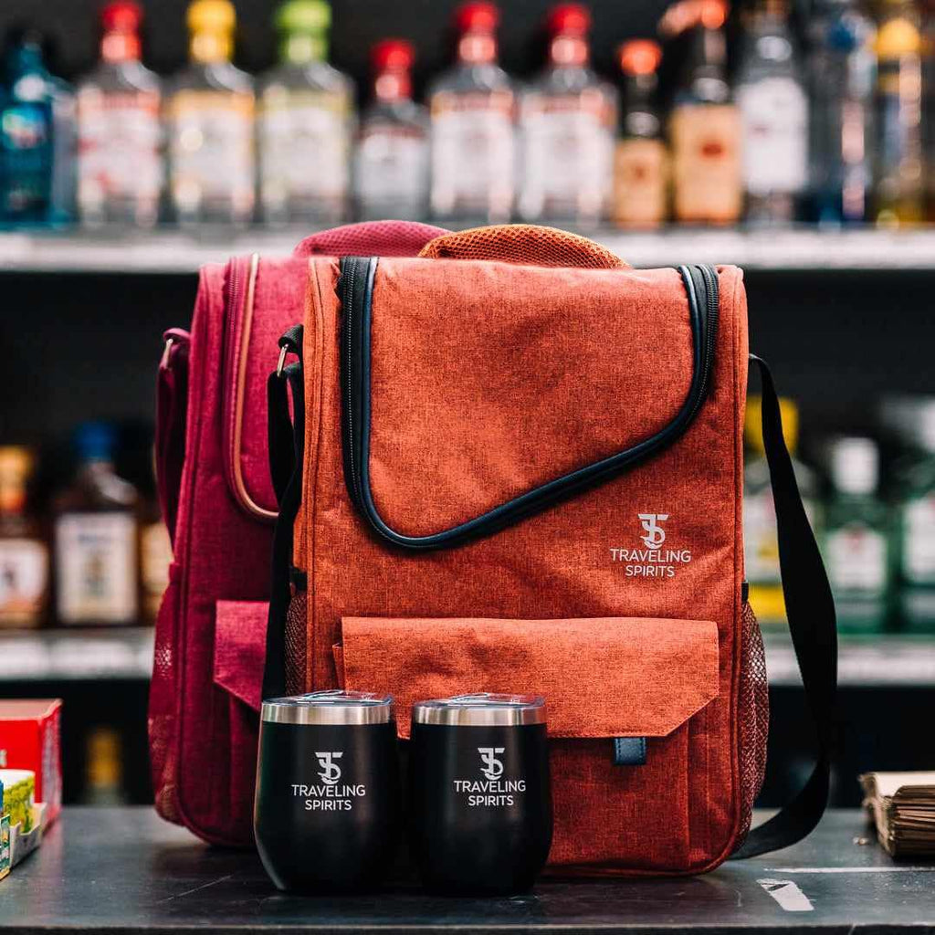 Traveling Spirits Insulated Wine Carrier | 2-3 Bottle Travel Bag With Stainless Steel Tumblers | Cooler Tote for Travel - Great Gift for Wine Lovers and Enthusiasts