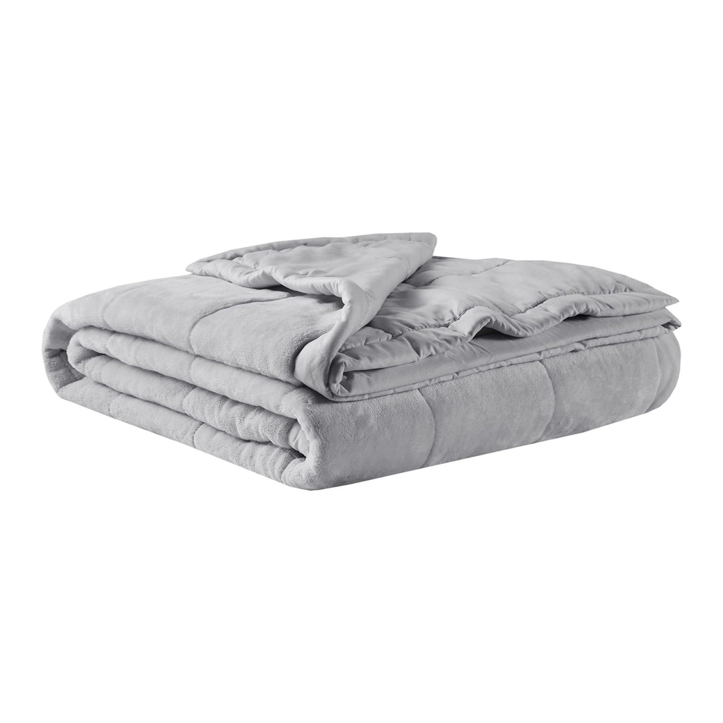 Madison Park Twin Cozy Blanket HeiQ Smart Temperature Plush to Microfiber Reverse Box Quilting, Reversible, Soft All Season, Lightweight Summer Cover, for Bed, Couch and Sofa, Twin/Twin XL, Grey