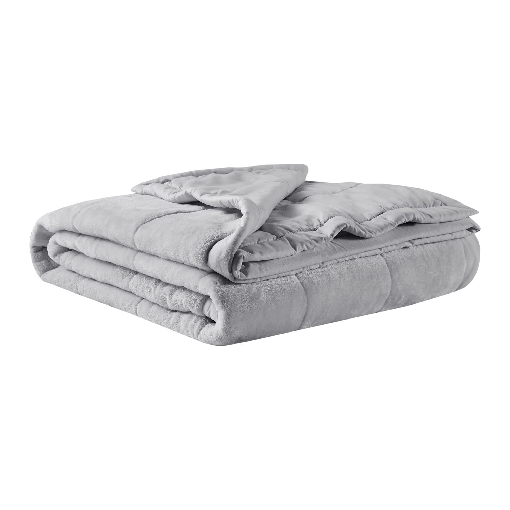 Madison Park Twin Cozy Blanket HeiQ Smart Temperature Plush to Microfiber Reverse Box Quilting, Reversible, Soft All Season, Lightweight Summer Cover, for Bed, Couch and Sofa, Twin/Twin XL, Grey