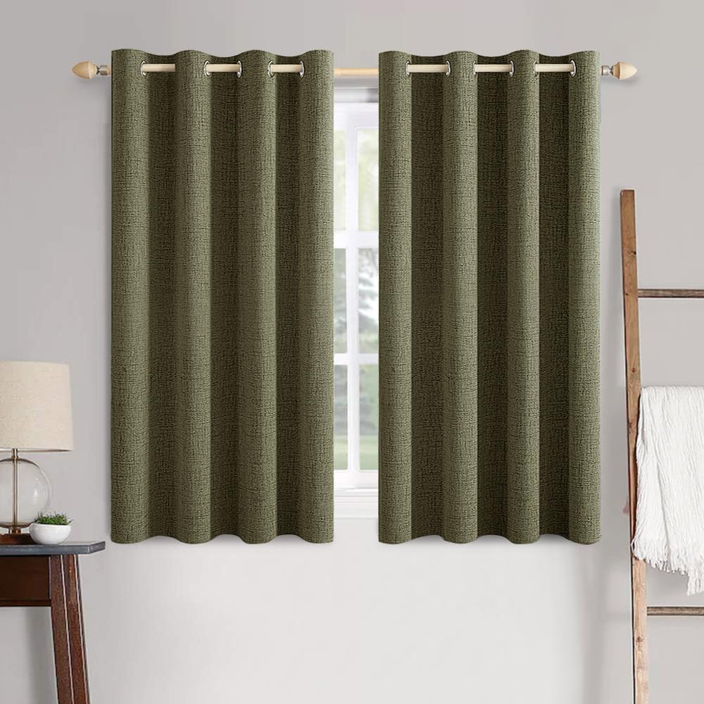 MIULEE Blackout Curtains - 100% Thermal Insulated Light Olive Green Drapes | 52x63 Inch (2 Panels)