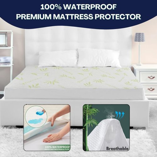 Bamboo Mattress Protector - 100% Waterproof Full Size Cooling Cover | Ultra Soft Jacquard Fabric