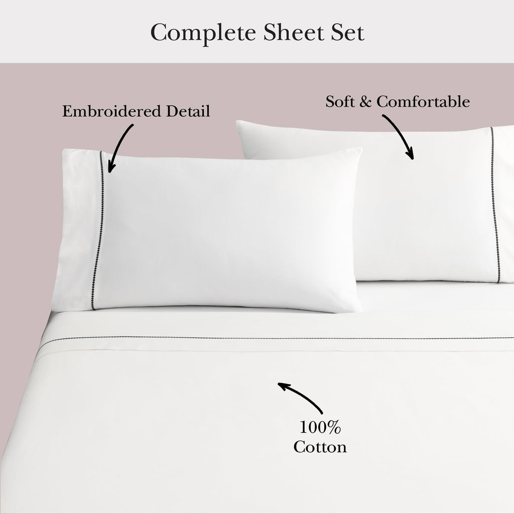 kate spade new york Dot Queen Sheet Set, 300 Thread Count and 100% Cotton, All Season 4 Piece Bedding Set, Machine Washable, White and Pink