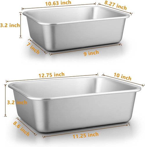 E-far Deep Lasagna Pan Set of 2 - Stainless Steel Roasting & Baking Pans | Non-Toxic, Dishwasher Safe, 12.75 x 10 & 10.6 x 8.3 Inches