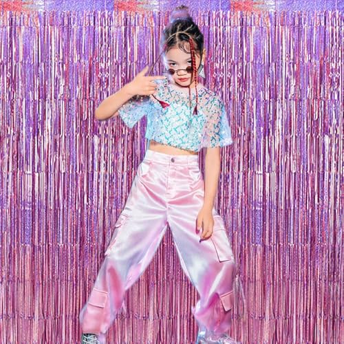 Laser Pink Streamers for Parties - 3.28ft x 6.56ft Pink Foil Curtain Set