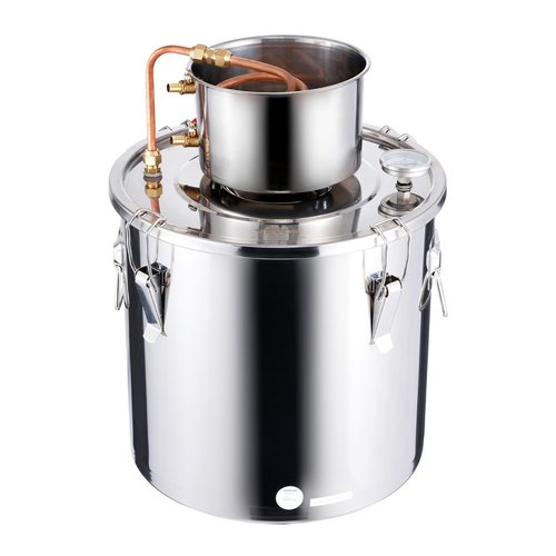 VEVOR Alcohol Still, 8 Gal / 30 L Stainless Steel Water Alcohol Distiller with Copper Coil, Home Brewing Refining Fermentation Kit with Thermometer & Pump, for Wine Whisky Brandy, Silver