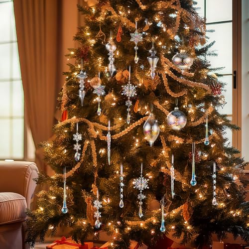 Iridescent Christmas Crystal Ornaments Set - 50 Pcs Holiday Tree Decorations