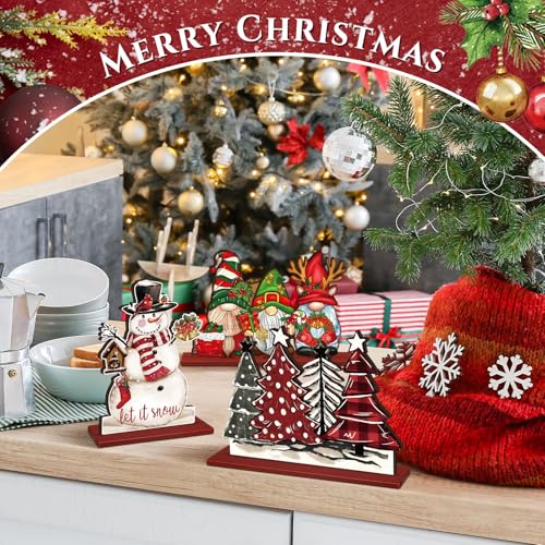 Realspring Classic Style Christmas Wooden Table Centerpieces - Set of 6