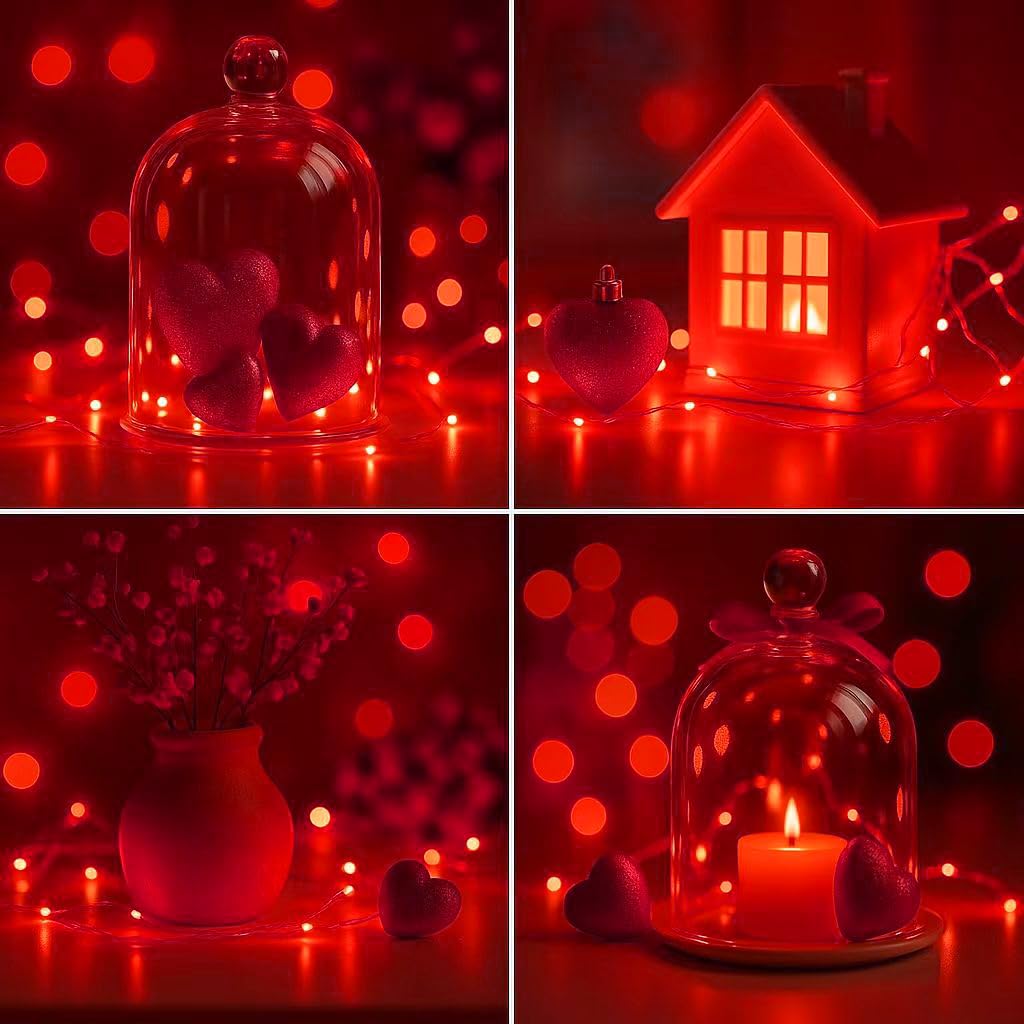 2 Pack Total 200 LED Fairy Lights Battery Operated String Lights with Remote & 8 Modes, 33FT Waterproof Copper Wire Battery Powered Twinkle Lights for Outdoor Christmas Parties Decoration Red