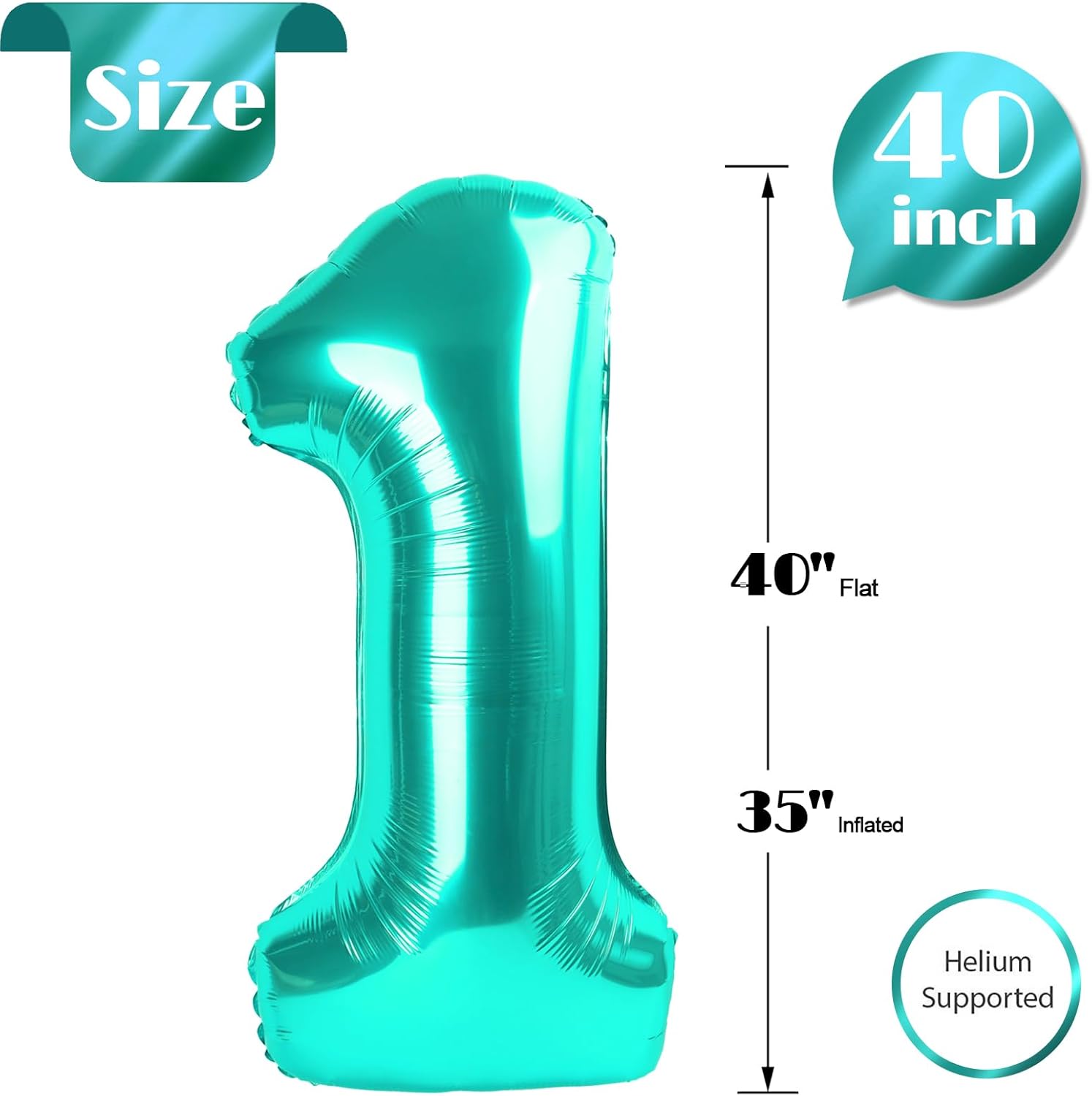 Teal Blue 40-Inch Number 1 Balloon - First Birthday Decorations for Girls & Toddlers