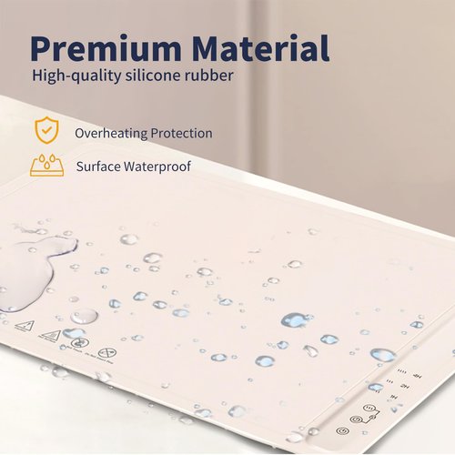 Fast Heating Warming Mat for Food with 3 Temperature and 4 Timer Settings,Waterproof Fexible Silicone Food Heating Mat with UV Coating Easy to Clean and Storage(Khaki, 60x40CM)