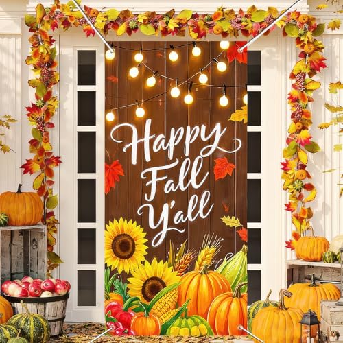 BlissYard Fall Door Cover Thanksgiving Pumpkin Sunflower 35x71 Inch
