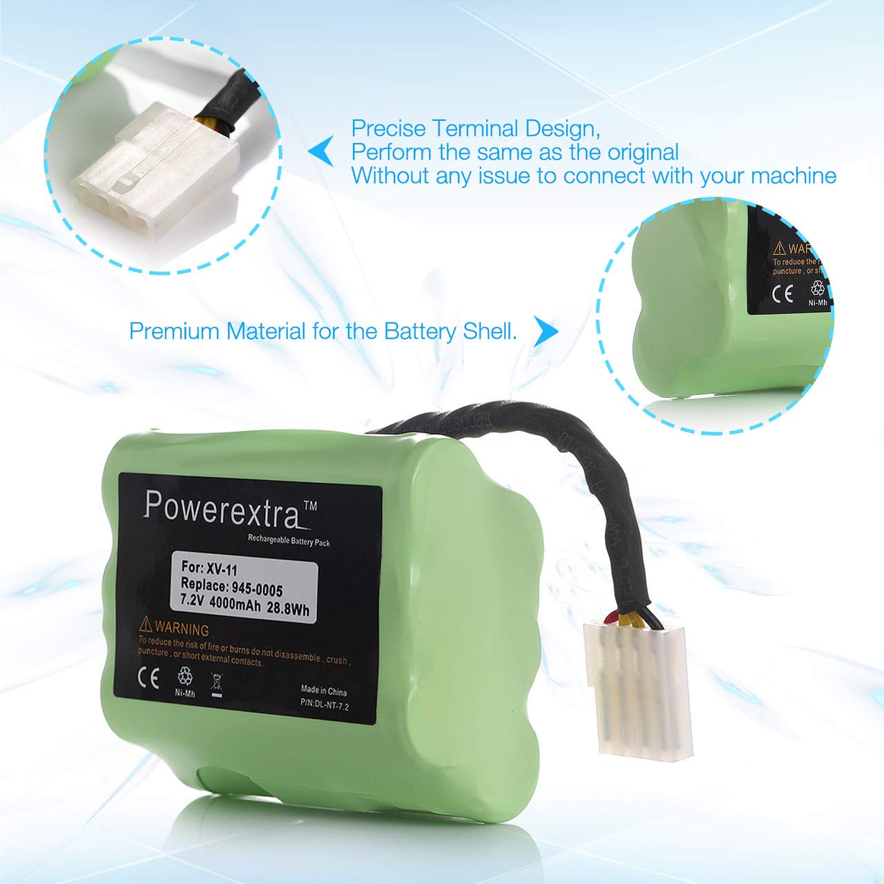 Powerextra 7.2V 4000mAh Battery Compatible with Neato XV-11 XV-12 XV-14 XV-15 XV-21 XV-25, XV Essential, XV Signature Pro Robotic Vacuum Cleaners Neato Replacement Battery 945-0005 205-0001 (2 Pack)