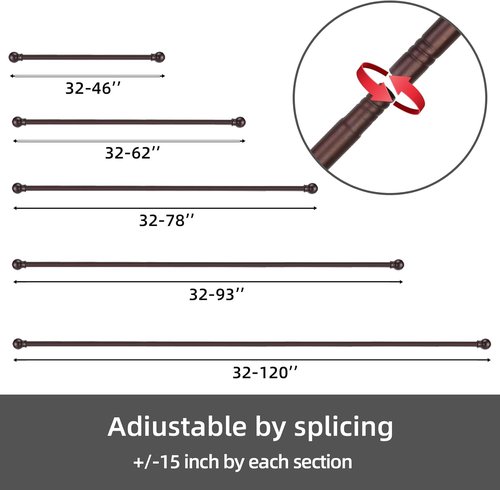 GXOACKJ Decorative Curtain Rods - Heavy Duty Metal, 32-48 Inch, Brown Finish with Brackets