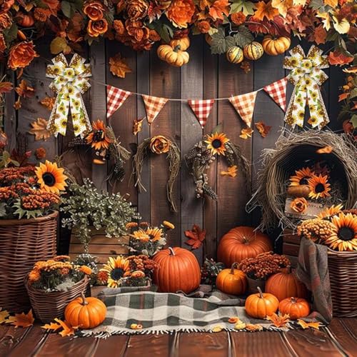 Large Sunflower Burlap Bow for Wreath Decorations - 11.42" x 20.87"