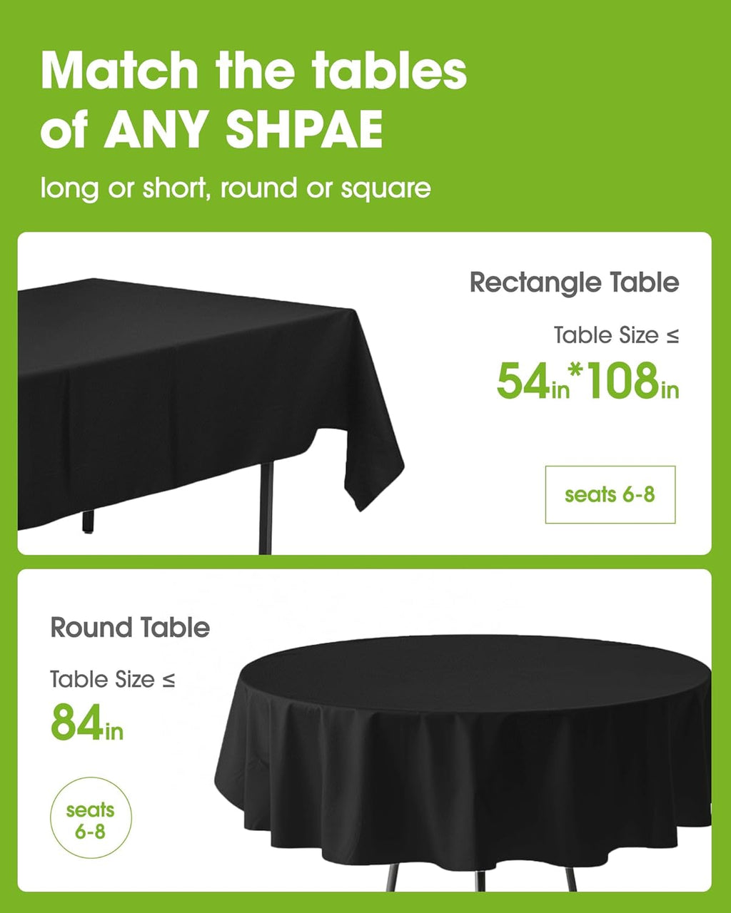 Pureegg Disposable Plastic Table Cloths - 10 Pack, 54 x 108 Inch, Sturdy Black Halloween Decor