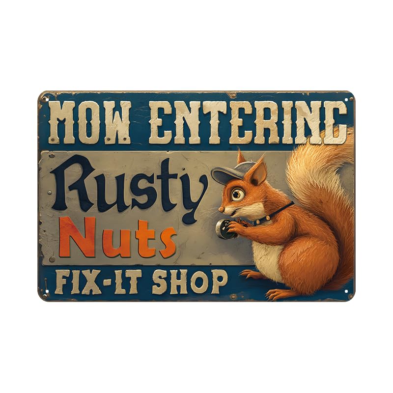 Funny Metal Tin Sign Rusty Nuts Fix It Shop Wall Decor 12x8 Inch
