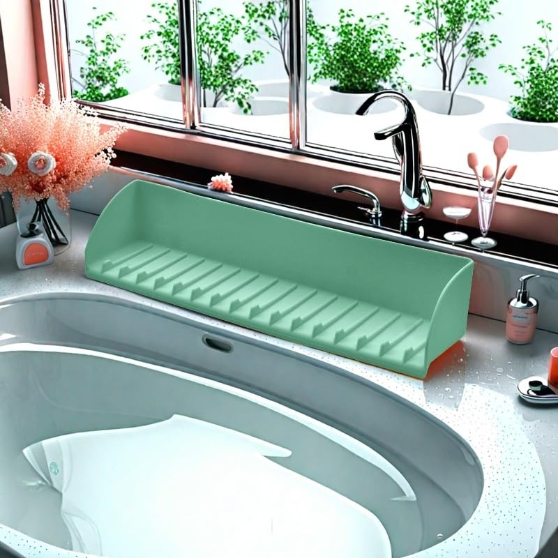 DAECHAO Green Silicone Bathtub Splash Guard with 4 Suction Cups, Kids Bath Toy Organizer