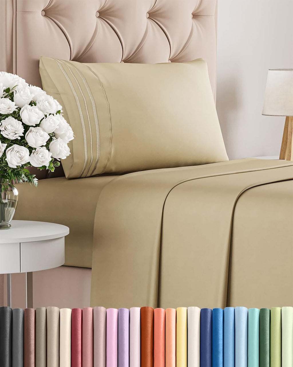 Skiennix Twin XL Sheet Set - Comfy Cooling Bed Sheets - Ultra-Soft, Deep Pockets, Wrinkle-Free - Beige