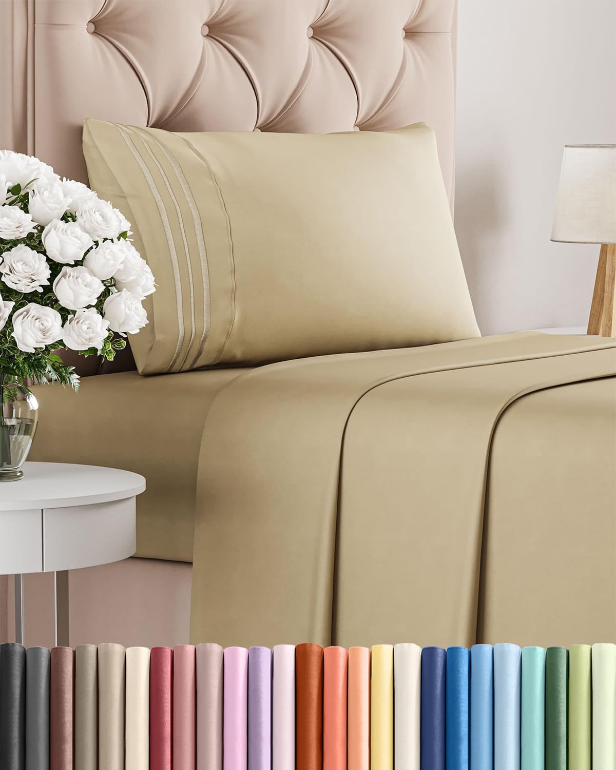 Skiennix Twin XL Sheet Set - Comfy Cooling Bed Sheets - Ultra-Soft, Deep Pockets, Wrinkle-Free - Beige