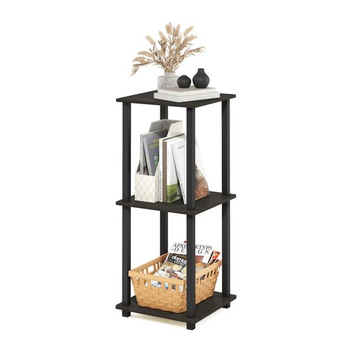 Furinno SIMPLISTIC Side Table Set of 2, 2-Tier Square Modern End Table, Nightstand, Night Stand, Bedside Table, Toolless Assembly, for Living Room, Bedroom, Espresso