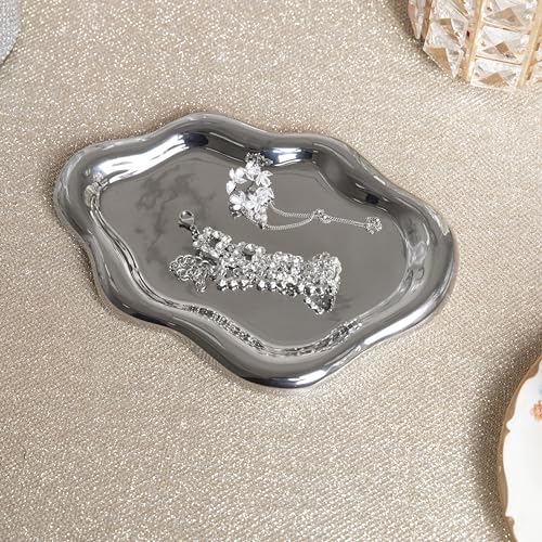 Lynagert Silver Cloud Ceramic Jewelry Trinket Dish for Rings & Earrings