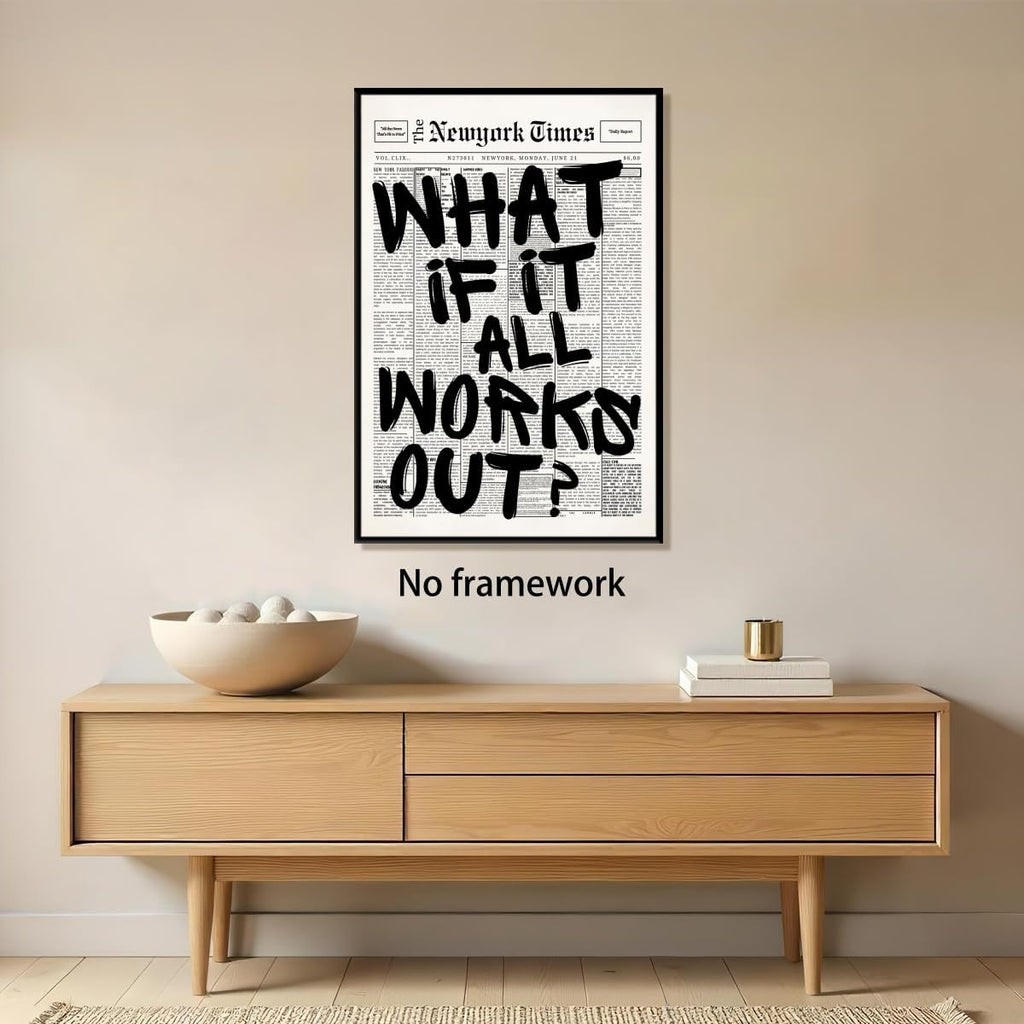 Trendy What If It All Works Out Poster - Black and White Inspirational Wall Art | Motivational Quote Print for Office or Bedroom - 16x24 Inch Unframed