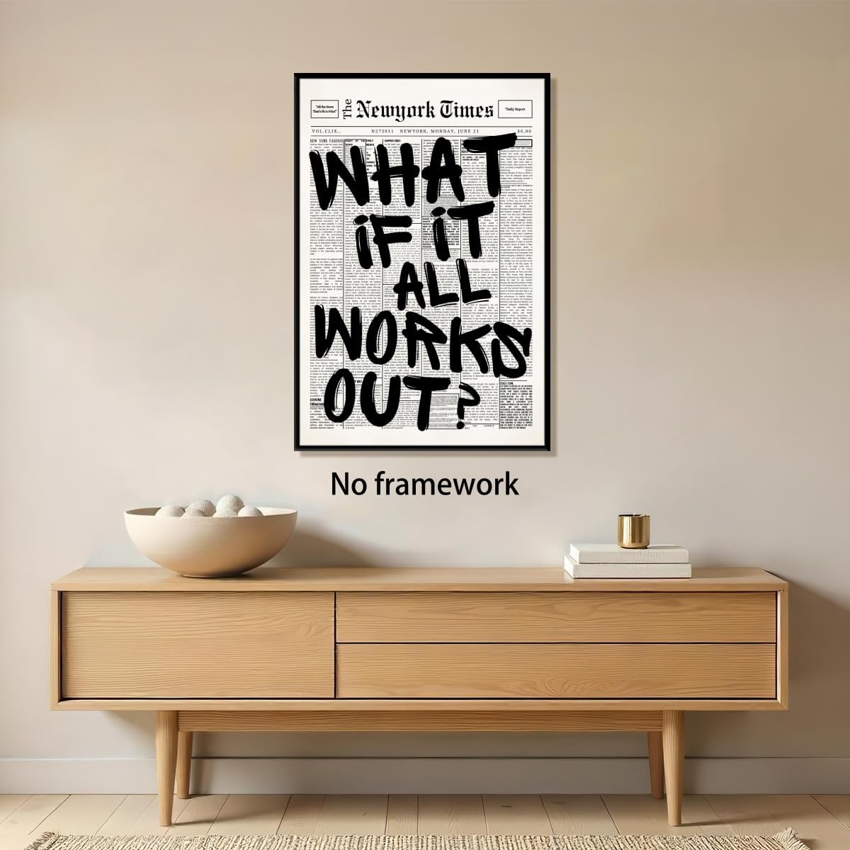 Trendy What If It All Works Out Poster - Black and White Inspirational Wall Art | Motivational Quote Print for Office or Bedroom - 16x24 Inch Unframed