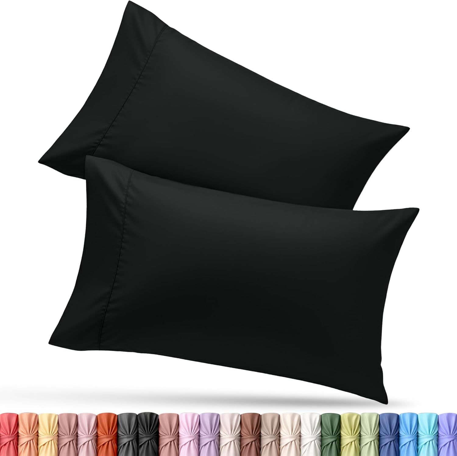 Utopia Bedding Standard Pillow Cases - Soft Brushed Microfiber - 2 Pack, Black | 20 x 26 Inches